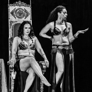Lindsey McCormick and Jessica Welch (Queen Bastet) in a dance skit 1